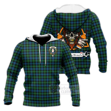 Tartan Vibes Clothing Lamont Tartan Knitted Hoodie with Family Crest and Bearded Skull Holding Bottles of Whiskey