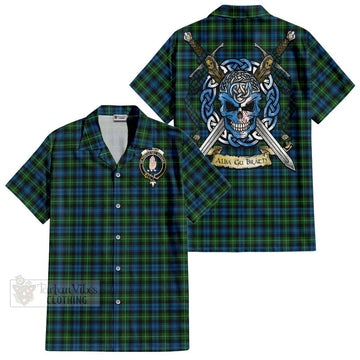 Lamont Tartan Hawaiian Shirt with Family Crest Celtic Skull Style