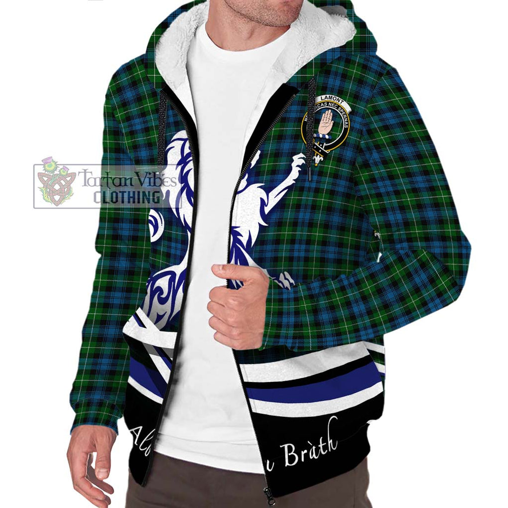 Lamont Tartan Sherpa Hoodie with Alba Gu Brath Regal Lion Emblem Unisex S - Tartanvibesclothing Shop