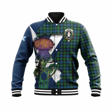 Tartan Vibes Clothing Lamont Tartan Family Crest Baseball Jacket Scottish Thistle Celtic Inspired