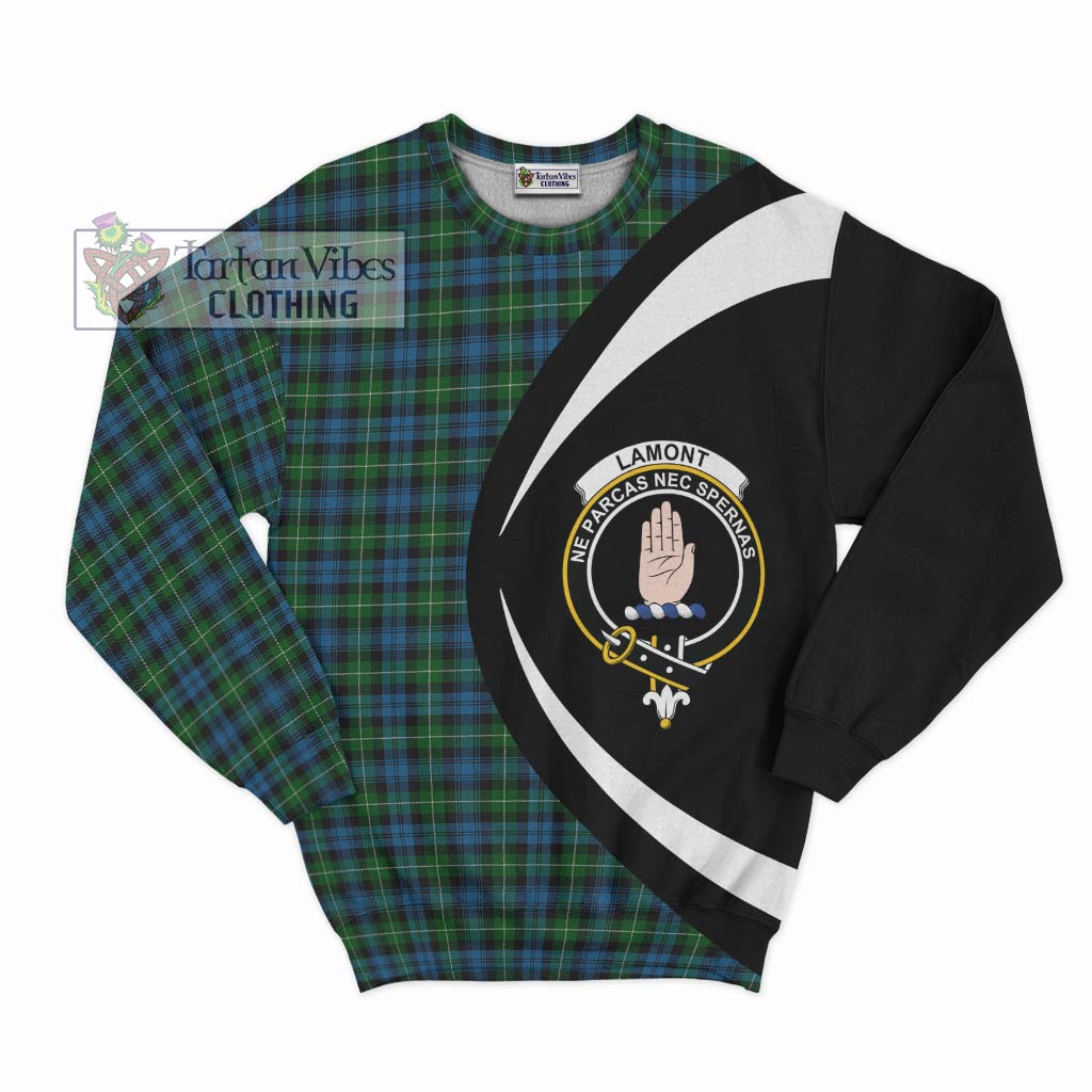 Lamont Tartan Sweatshirt with Family Crest Circle Style Unisex - Tartan Vibes Clothing