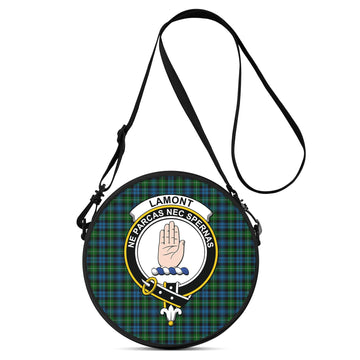 Lamont Tartan Round Satchel Bags with Family Crest