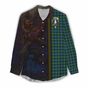 Lamont Tartan Family Crest Women's Casual Shirt Alba Gu Brath Be Brave Lion Ancient Style