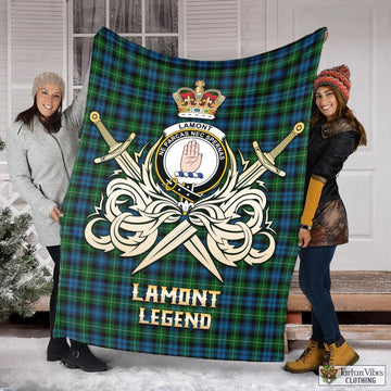Lamont Tartan Blanket with Clan Crest and the Golden Sword of Courageous Legacy