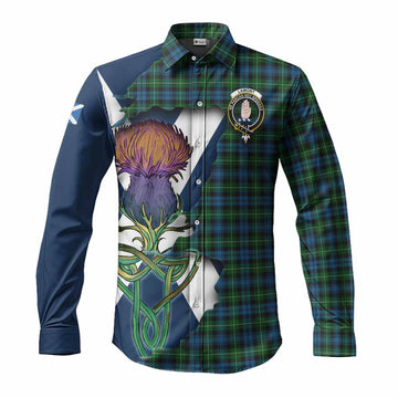 Lamont Tartan Family Crest Long Sleeve Button Shirt Scottish Thistle Celtic Inspired