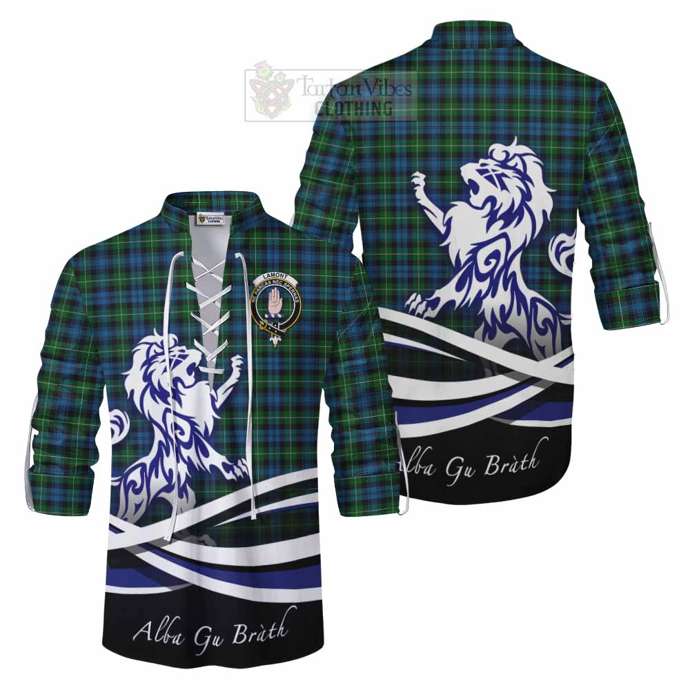 Tartan Vibes Clothing Lamont Tartan Ghillie Kilt Shirt with Alba Gu Brath Regal Lion Emblem