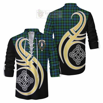 Tartan Vibes Clothing Lamont Tartan Ghillie Kilt Shirt with Family Crest and Celtic Symbol Style