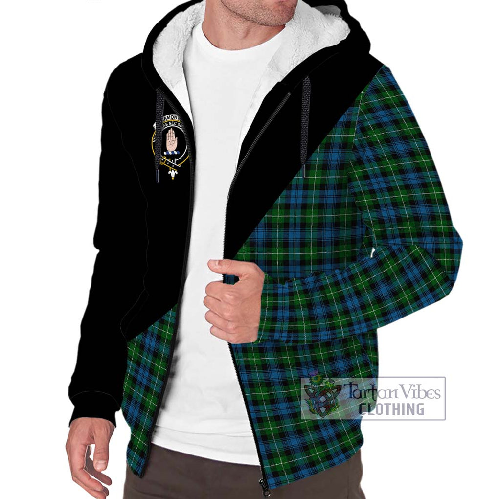 Lamont Tartan Sherpa Hoodie with Family Crest and Military Logo Style Unisex S - Tartanvibesclothing Shop