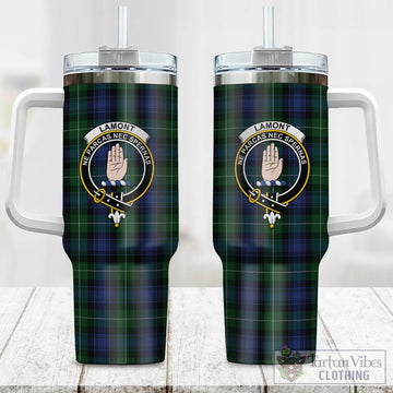 Lamont #2 Tartan and Family Crest Tumbler with Handle