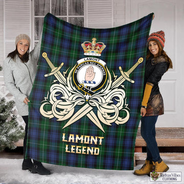Lamont #2 Tartan Blanket with Clan Crest and the Golden Sword of Courageous Legacy
