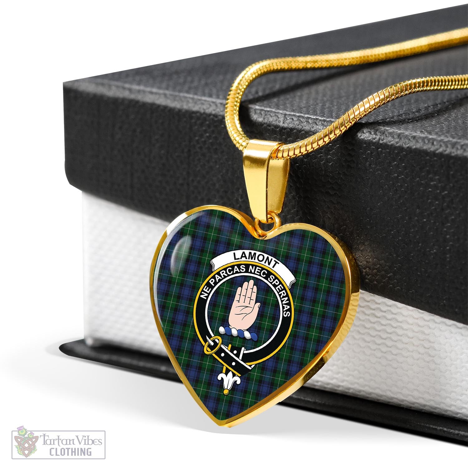 Tartan Vibes Clothing Lamont #2 Tartan Heart Necklace with Family Crest