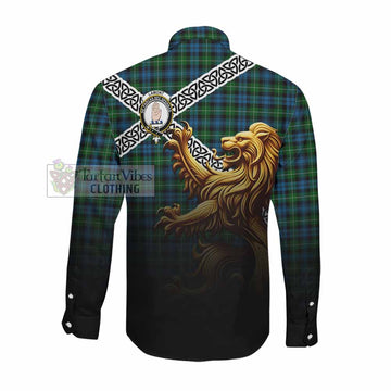 Lamont Crest Tartan Long Sleeve Button Shirt with Golden Lion Emblem Celtic Style