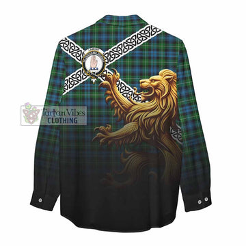 Lamont Crest Tartan Women's Casual Shirt with Golden Lion Emblem Celtic Style