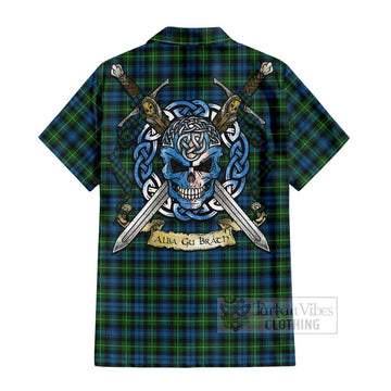 Lamont Tartan Hawaiian Shirt with Family Crest Celtic Skull Style