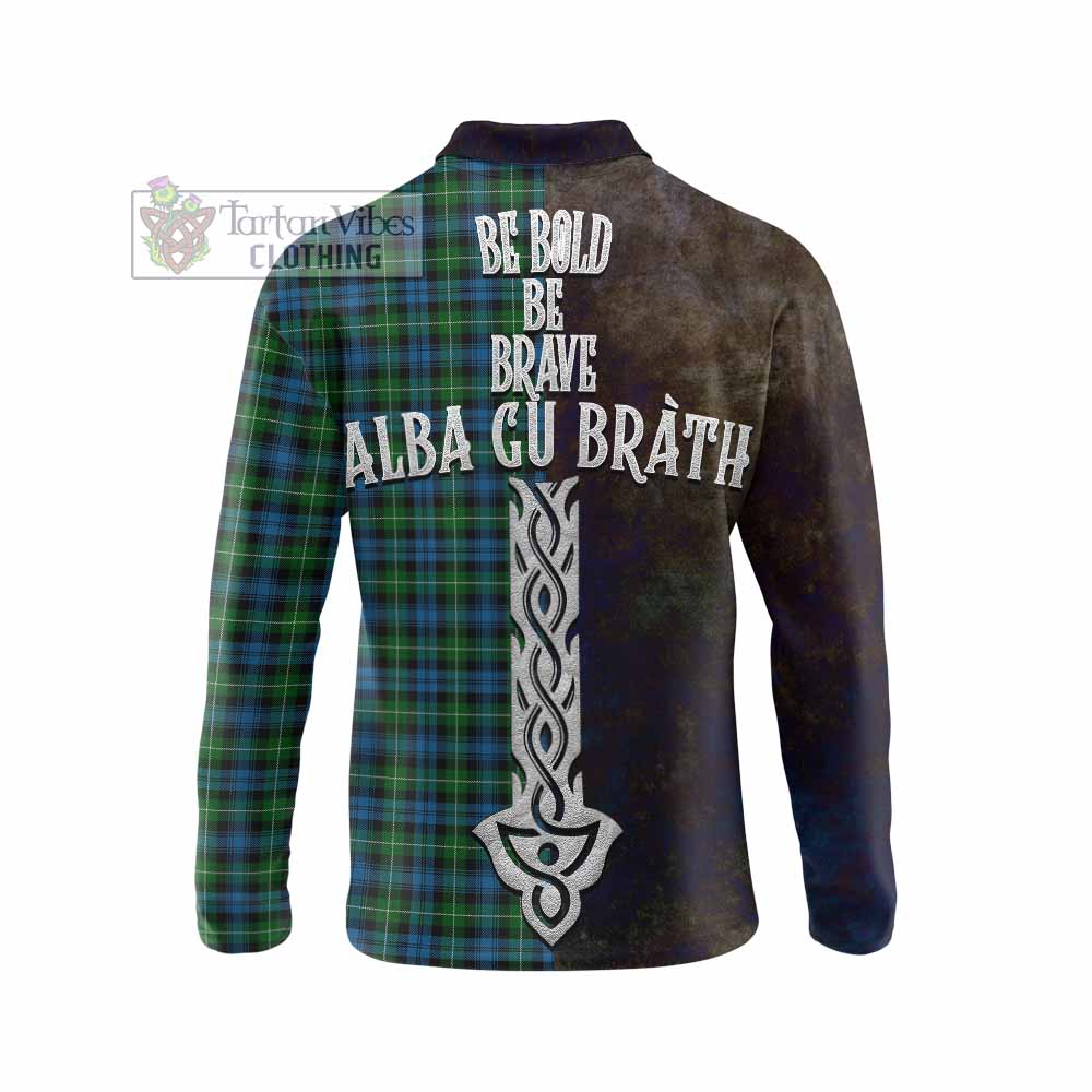Tartan Vibes Clothing Lamont Tartan Family Crest Long Sleeve Polo Shirt Alba Gu Brath Be Brave Lion Ancient Style