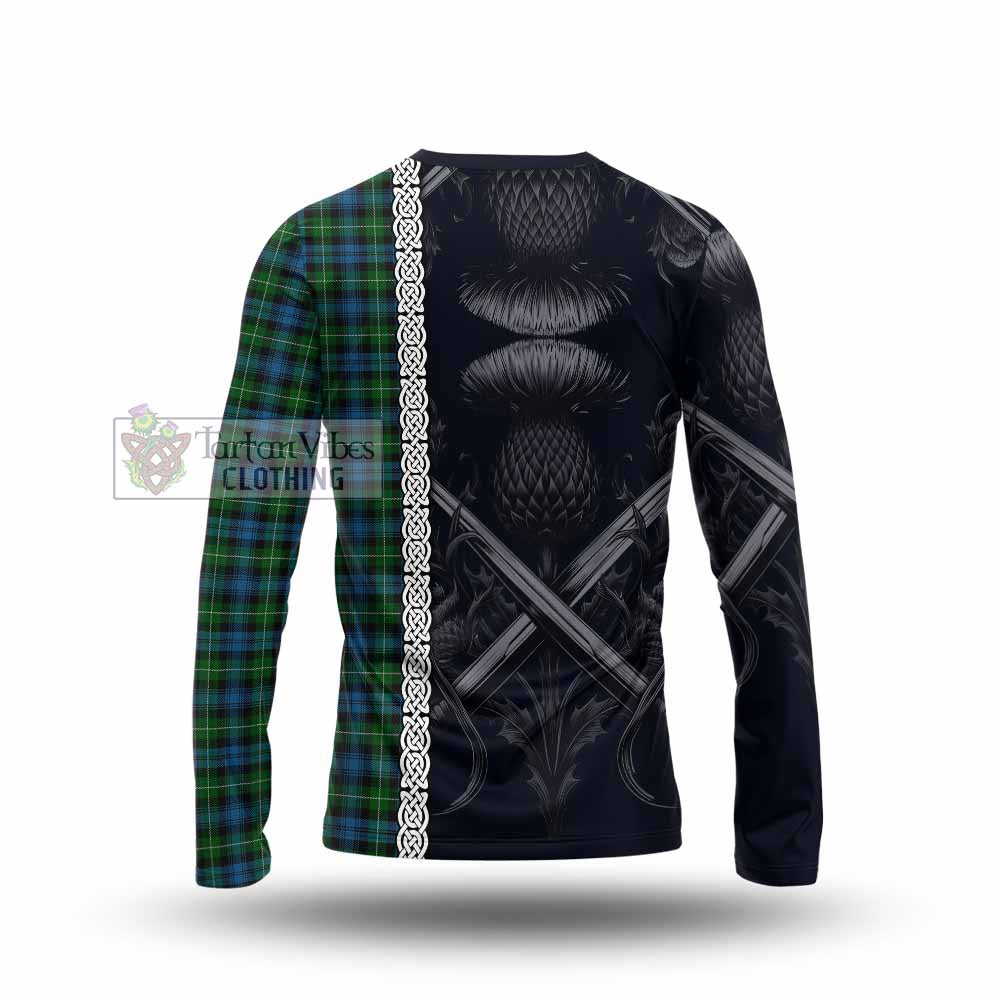 Tartan Vibes Clothing Lamont Tartan Long Sleeve T-Shirt with Family Crest Cross Sword Thistle Celtic Vibes