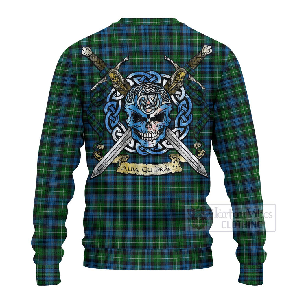 Tartan Vibes Clothing Lamont Tartan Knitted Sweater with Family Crest Celtic Skull Style