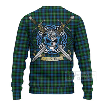 Tartan Vibes Clothing Lamont Tartan Knitted Sweater with Family Crest Celtic Skull Style
