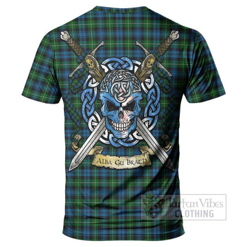 Tartan Vibes Clothing Lamont Tartan T-Shirt with Family Crest Celtic Skull Style