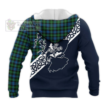 Tartan Vibes Clothing Lamont Tartan Knitted Hoodie Featuring Thistle and Scotland Map