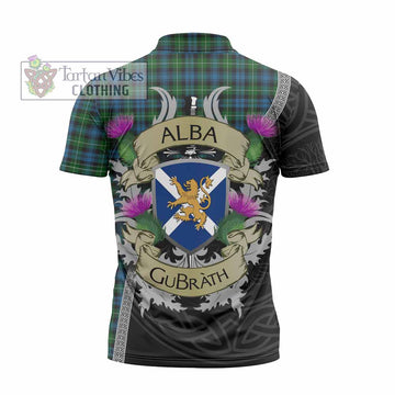 Lamont Tartan Family Crest Zipper Polo Shirt Lion Rampant Royal Thistle Shield Celtic Inspired