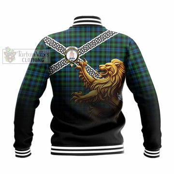 Lamont Crest Tartan Baseball Jacket with Golden Lion Emblem Celtic Style