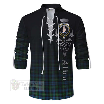 Tartan Vibes Clothing Lamont Tartan Ghillie Kilt Shirt Featuring Alba Gu Brath Family Crest Celtic Inspired