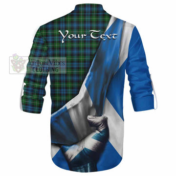 Tartan Vibes Clothing Lamont Tartan Ghillie Kilt Shirt with Family Crest Scotland Patriotic Style