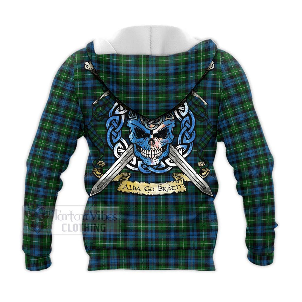 Tartan Vibes Clothing Lamont Tartan Knitted Hoodie with Family Crest Celtic Skull Style
