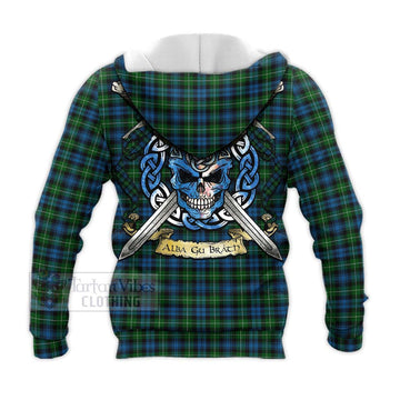 Tartan Vibes Clothing Lamont Tartan Knitted Hoodie with Family Crest Celtic Skull Style