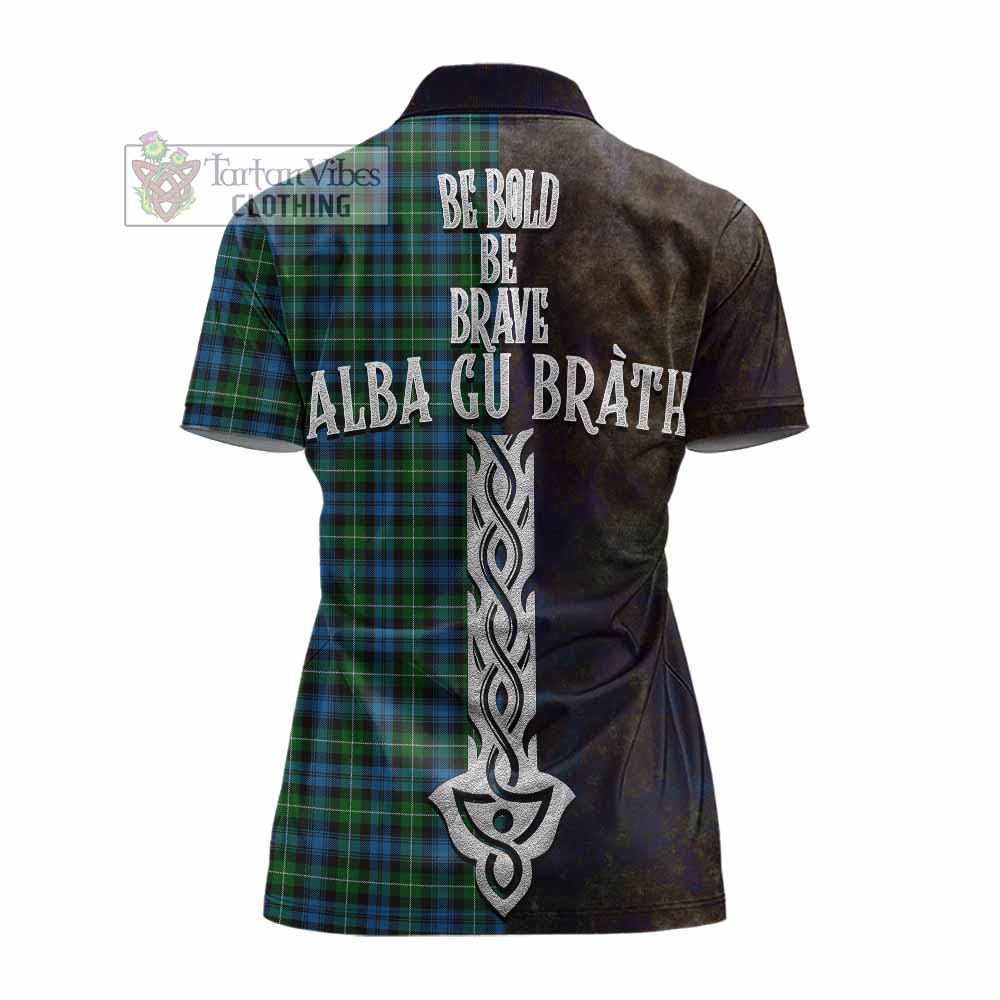 Tartan Vibes Clothing Lamont Tartan Family Crest Women's Polo Shirt Alba Gu Brath Be Brave Lion Ancient Style