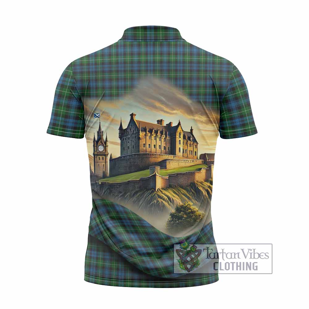 Tartan Vibes Clothing Lamont Tartan Family Crest Zipper Polo Shirt with Scottish Ancient Castle Stype