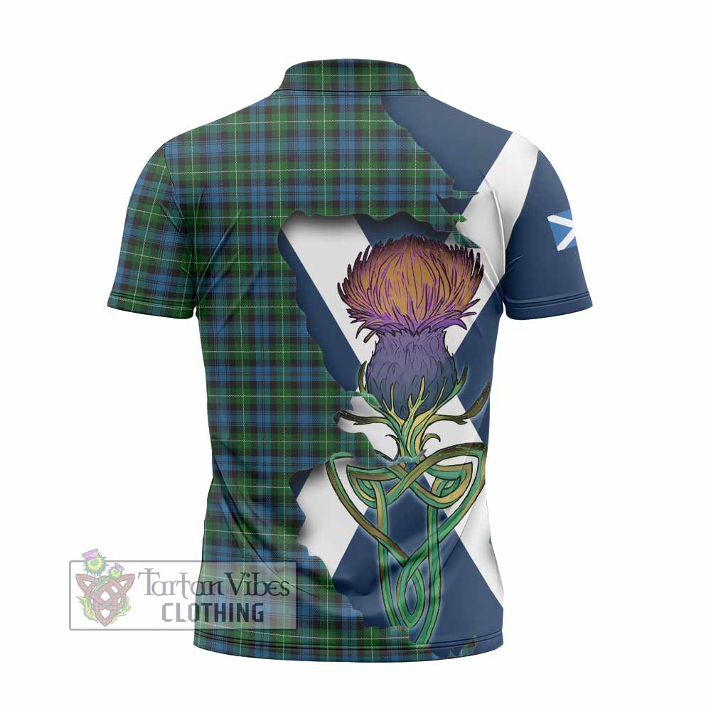Tartan Vibes Clothing Lamont Tartan Family Crest Zipper Polo Shirt Scottish Thistle Celtic Inspired