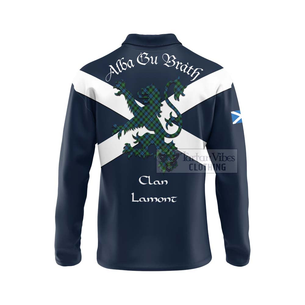 Tartan Vibes Clothing Lamont Tartan Lion Rampant Long Sleeve Polo Shirt – Proudly Display Your Heritage with Alba Gu Brath and Clan Name