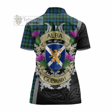 Lamont Tartan Family Crest Women's Polo Shirt Lion Rampant Royal Thistle Shield Celtic Inspired