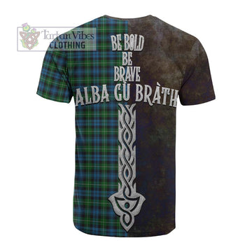 Lamont Tartan Family Crest Cotton T-shirt Alba Gu Brath Be Brave Lion Ancient Style