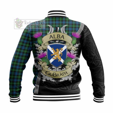 Tartan Vibes Clothing Lamont Tartan Family Crest Baseball Jacket Lion Rampant Royal Thistle Shield Celtic Inspired