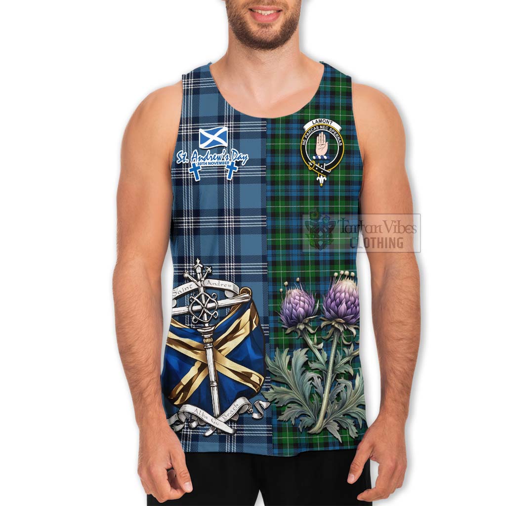 Tartan Vibes Clothing Lamont Tartan Men's Tank Top Happy St. Andrew's Day Half Tartan Style