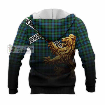 Tartan Vibes Clothing Lamont Crest Tartan Knitted Hoodie with Golden Lion Emblem Celtic Style