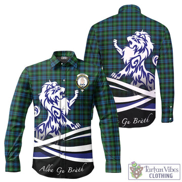 Lamont Tartan Long Sleeve Button Up Shirt with Alba Gu Brath Regal Lion Emblem