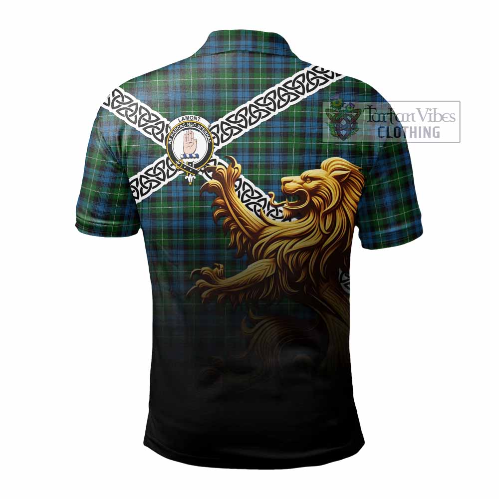 Tartan Vibes Clothing Lamont Crest Tartan Polo Shirt with Golden Lion Emblem Celtic Style