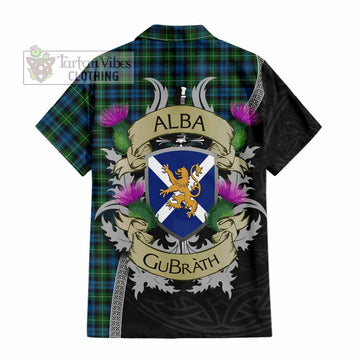 Tartan Vibes Clothing Lamont Tartan Family Crest Short Sleeve Button Shirt Lion Rampant Royal Thistle Shield Celtic Inspired