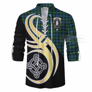 Tartan Vibes Clothing Lamont Tartan Ghillie Kilt Shirt with Family Crest and Celtic Symbol Style
