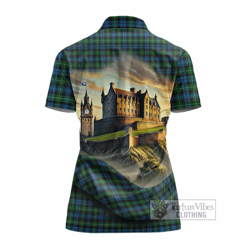 Tartan Vibes Clothing Lamont Tartan Family Crest Women's Polo Shirt with Scottish Ancient Castle Stype