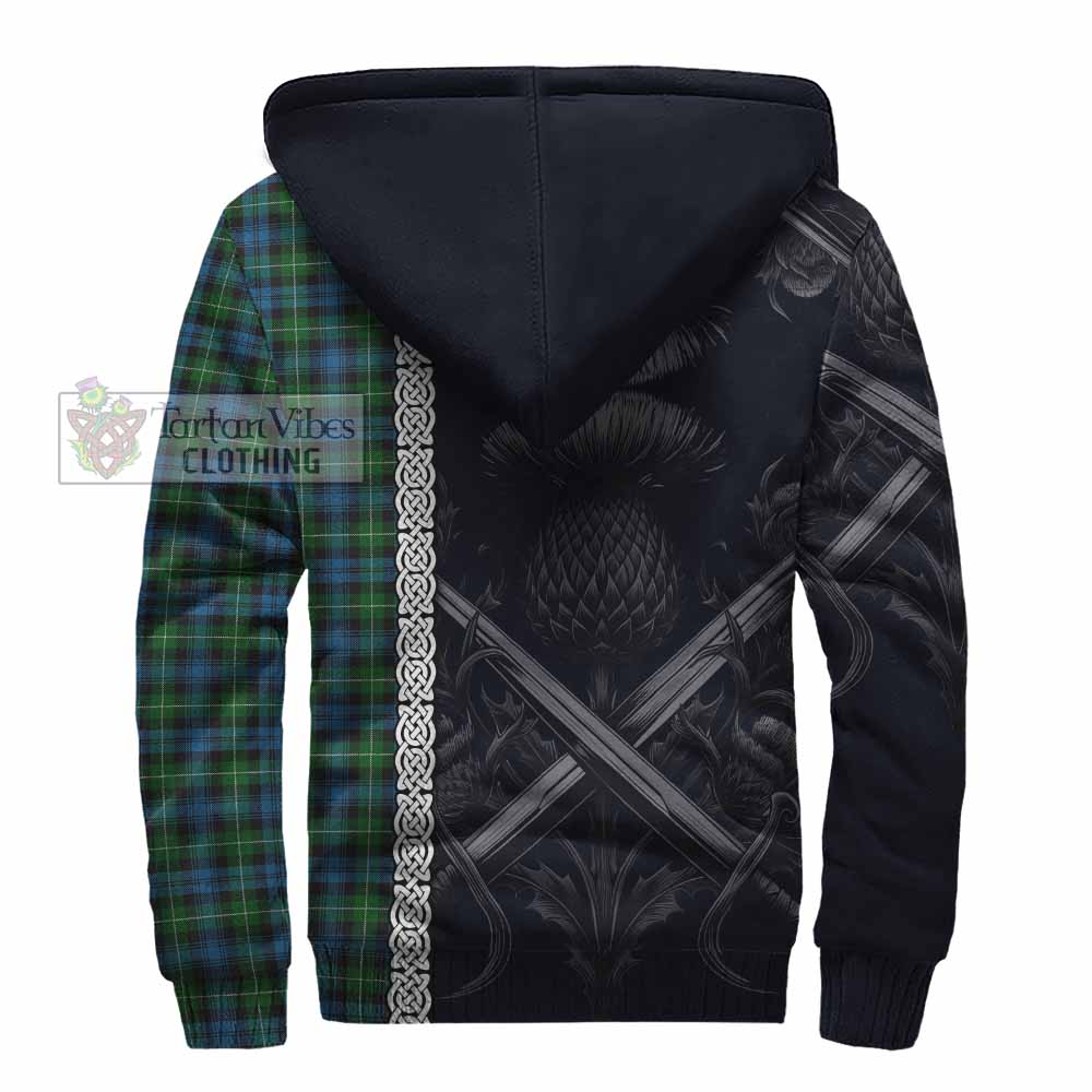 Tartan Vibes Clothing Lamont Tartan Sherpa Hoodie with Family Crest Cross Sword Thistle Celtic Vibes