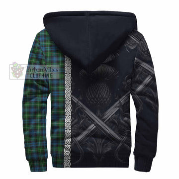Tartan Vibes Clothing Lamont Tartan Sherpa Hoodie with Family Crest Cross Sword Thistle Celtic Vibes
