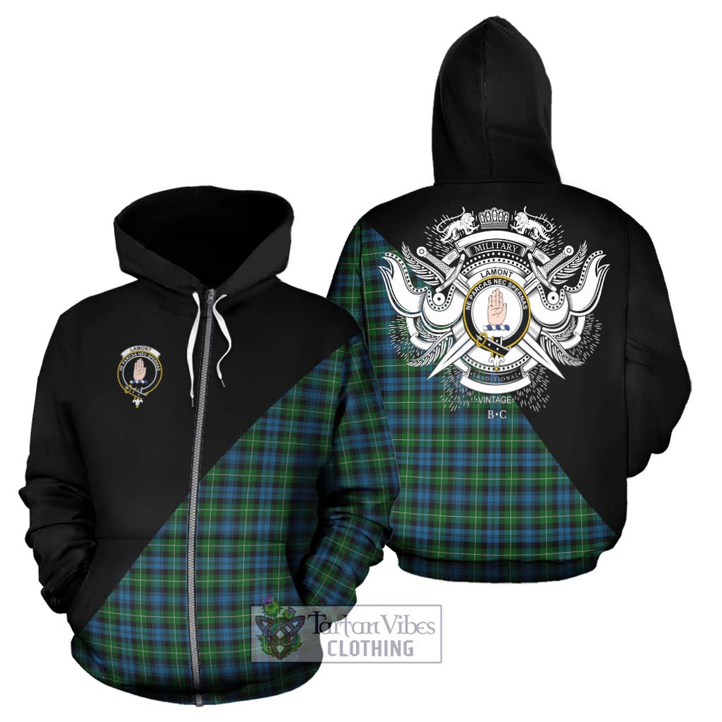 Lamont Tartan Hoodie with Family Crest and Military Logo Style - Tartanvibesclothing Shop