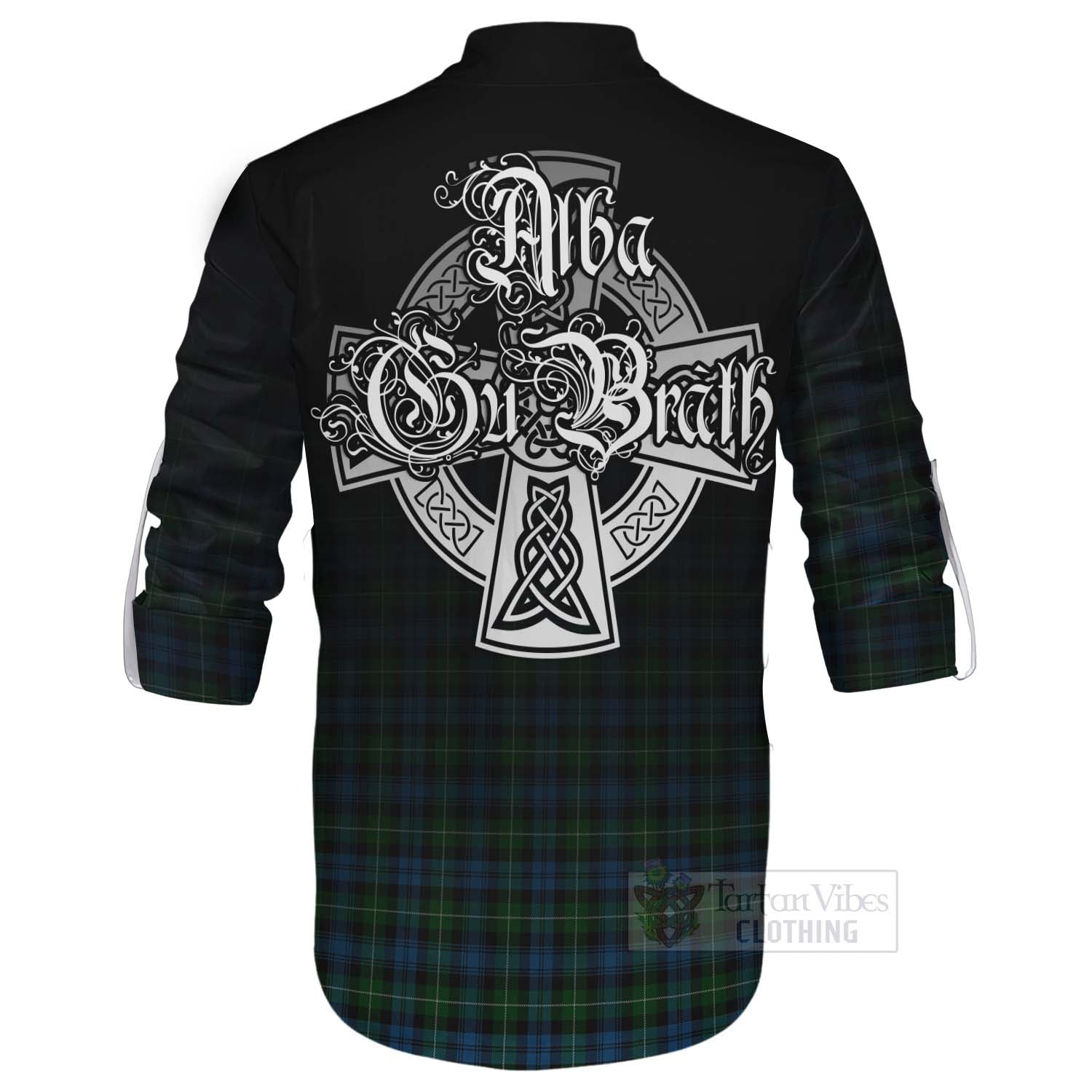 Tartan Vibes Clothing Lamont Tartan Ghillie Kilt Shirt Featuring Alba Gu Brath Family Crest Celtic Inspired