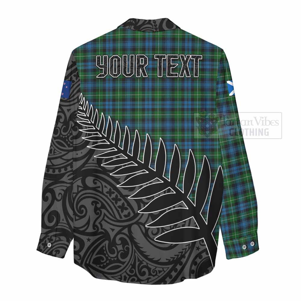 Tartan Vibes Clothing Lamont Crest Tartan Women's Casual Shirt with New Zealand Silver Fern Half Style
