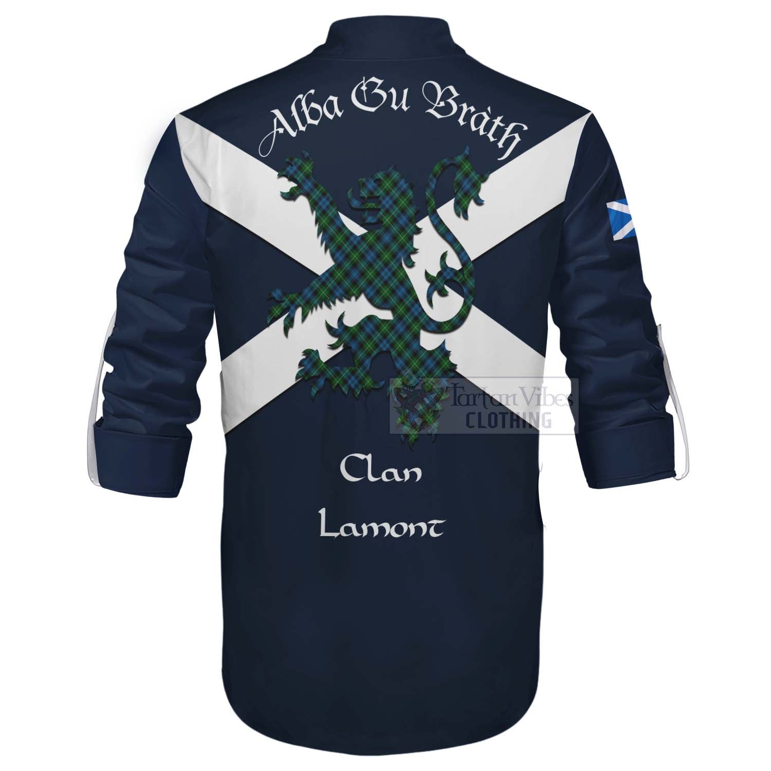 Tartan Vibes Clothing Lamont Tartan Lion Rampant Ghillie Kilt Shirt Proudly Display Your Heritage with Alba Gu Brath and Clan Name